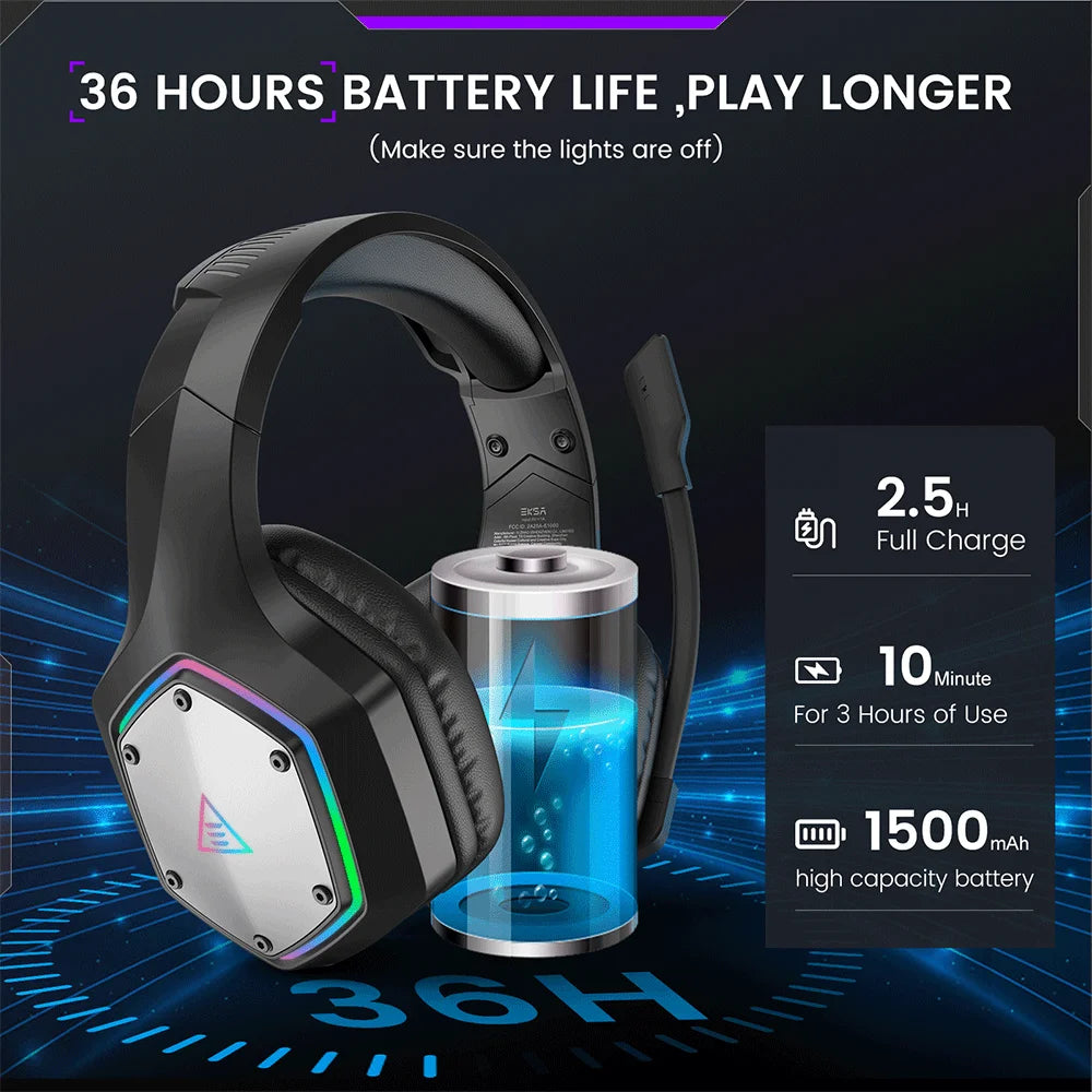 Cartmela E1000 WT Wireless Gaming Headset – 7.1 Surround with ENC Mic