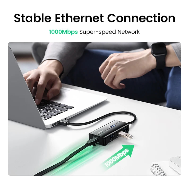 USB 3.0 1000Mbps Ethernet Adapter – RJ45 LAN Network Hub