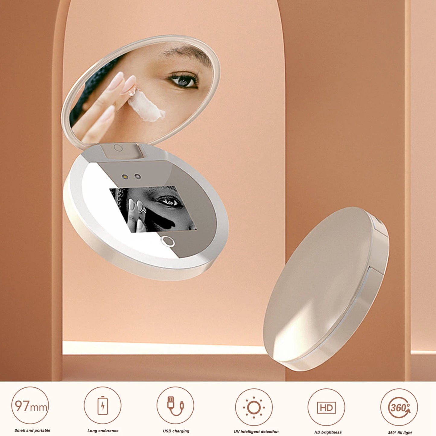 UV Mirror with Light & 2X Zoom – Sunscreen Tester & Travel Makeup