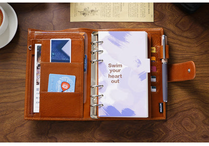 Full Grain Leather Planner with Rings – Personal Size Organizer