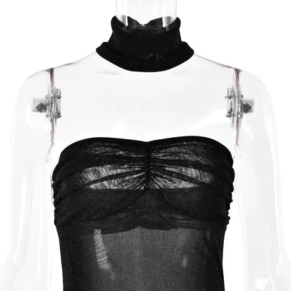 Women’s Strapless Mesh Double-Layer Dress – Slim Backless Summer Party