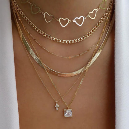 Layered Gold Tone Necklace Set – 5pcs Braided & Beaded Chains