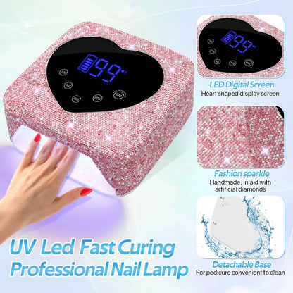 72W Cordless UV Nail Lamp – Rechargeable Dryer with 5 Timers