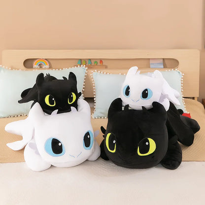 Kawaii Plush Dragon Toy – 30cm & 40cm White/Black Dinosaur Stuffed Animal Gift