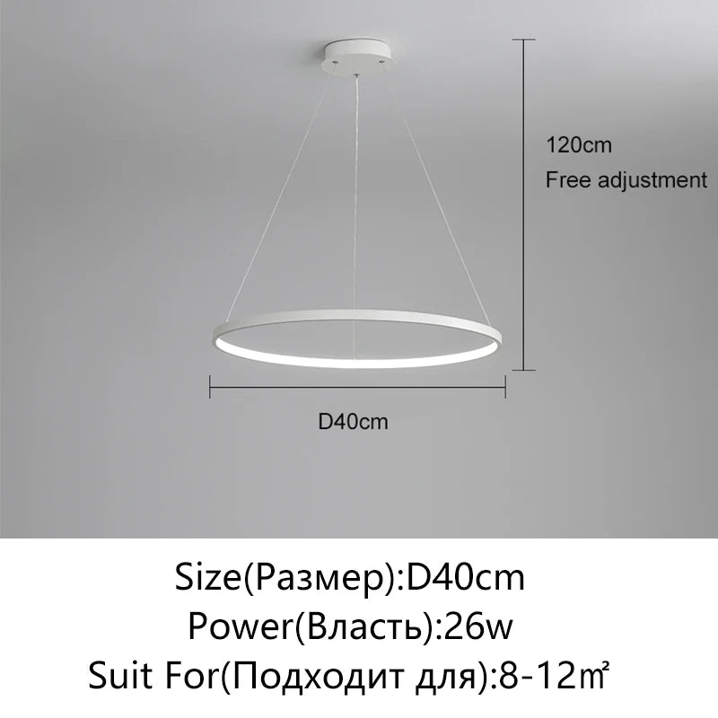 Modern Round LED Pendant Light – Black/White Minimalist Chandelier
