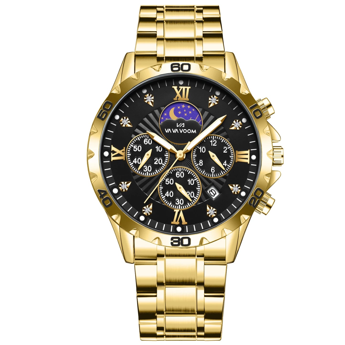 43mm Stainless Steel Men’s Quartz Watch – Diamond Night Glow