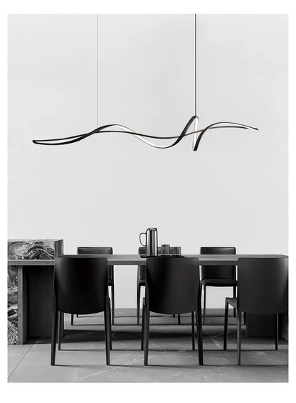 Modern Curved LED Pendant Light – Minimalist Dining Room Fixture