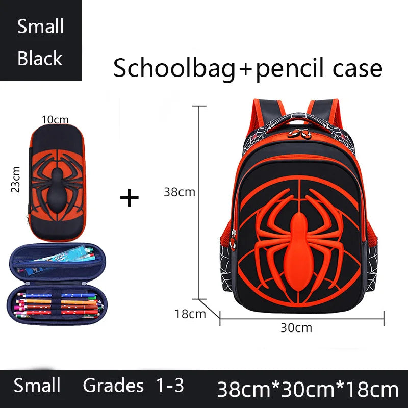 Cartmela Spider Backpack & Pencil Case Set | Waterproof Cartoon School Bag for Boys