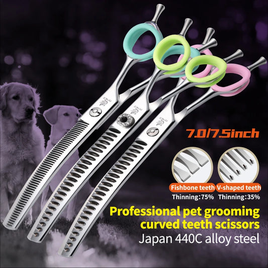 Professional Dog Grooming Shears – 7.0/7.5" Curved & Thinning