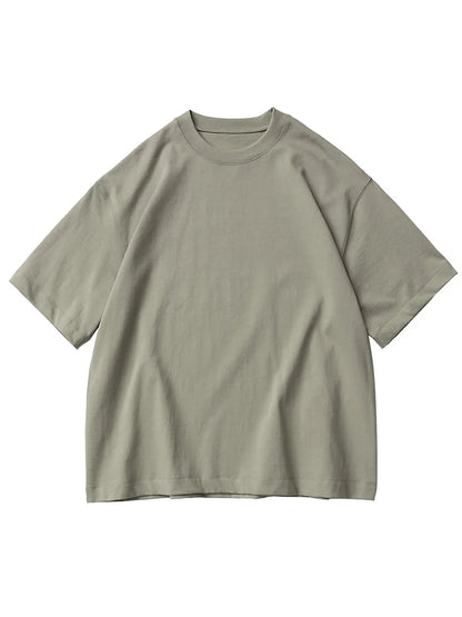 Oversized Heavy Cotton T-Shirt Men Solid Color Drop Shoulder Loose Fit