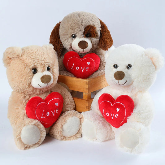 25CM Heart Bear & Dog Plush Toy – Valentine’s Gift