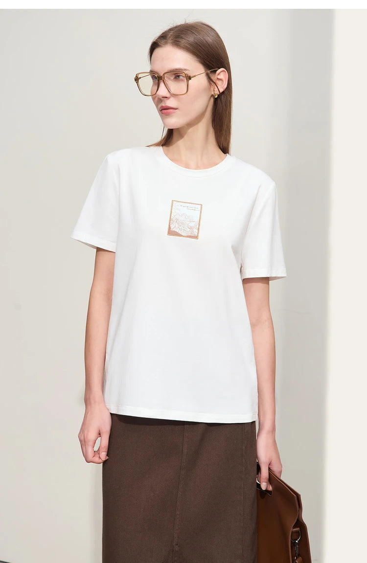 Women’s Casual Embroidered Cotton T-Shirt – Spring Short Sleeve Top
