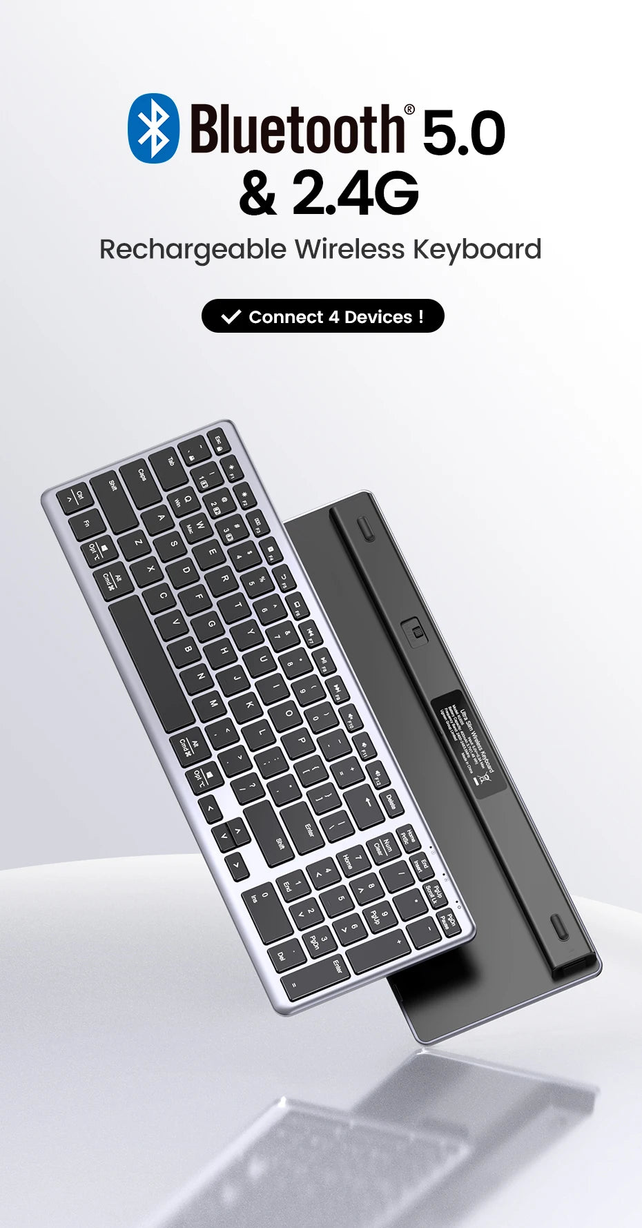 Wireless Bluetooth 5.0 Keyboard – 99 Keys Russian/Korean/English