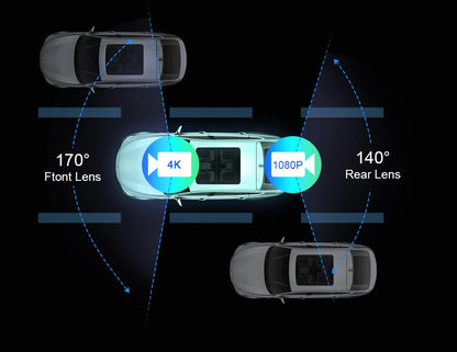 4K Dual Lens Car DVR Dash Cam with CarPlay, Android Auto, GPS, WiFi