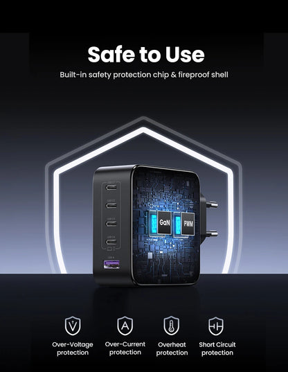 100W GaN Fast Charger – 5-Port USB-C PD QC4.0 Charger Hub