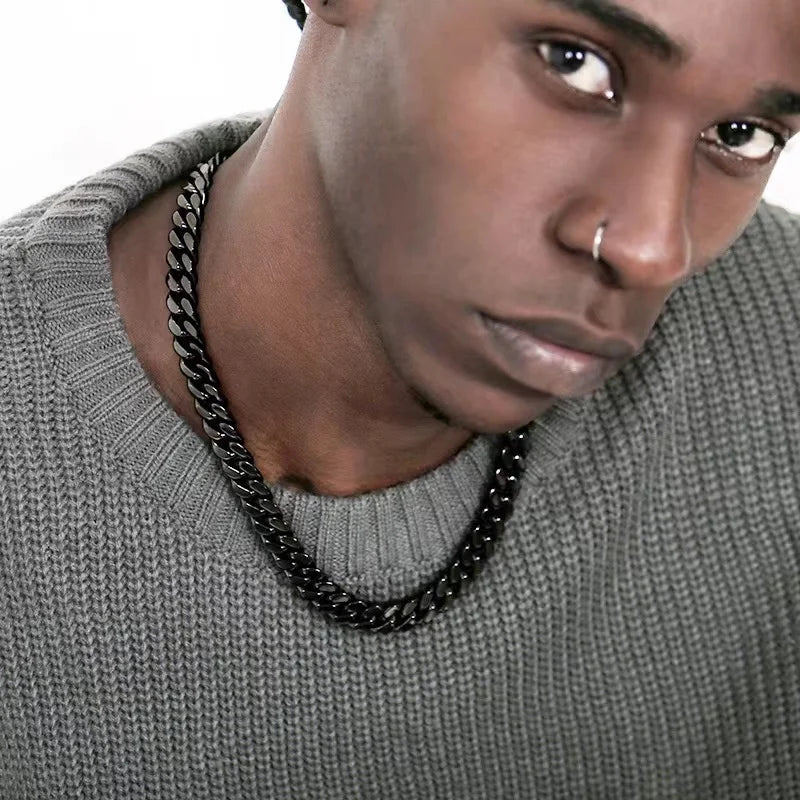Basic Punk Stainless Steel Curb Cuban Necklaces – Black & Gold
