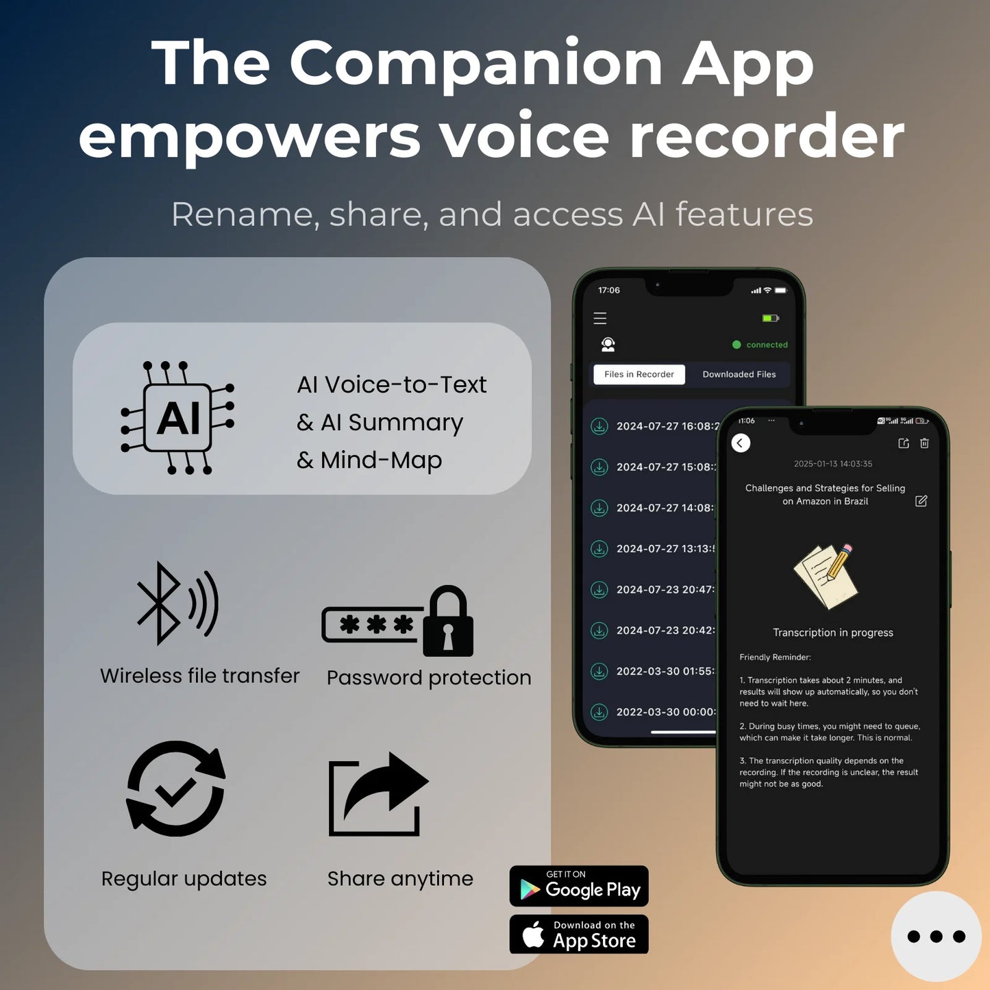 AI Voice & Call Recorder – Speech-to-Text, 64GB, 100 Languages