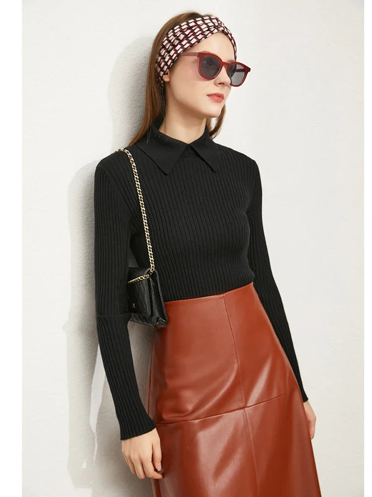 Women’s Slim Fit Striped Sweater – Autumn Office Basic Knitted Top
