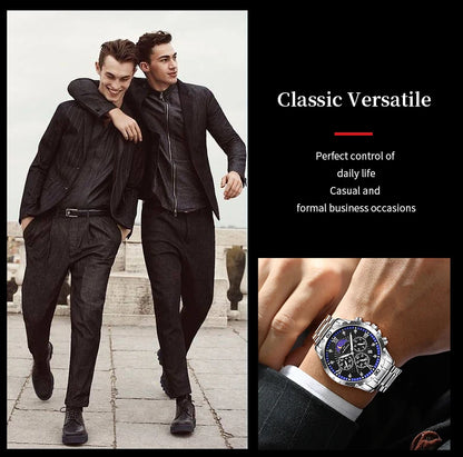 43mm Stainless Steel Men’s Quartz Watch – Diamond Night Glow