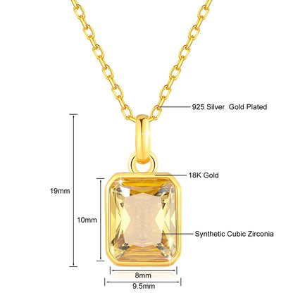 18K Gold Necklace for Women – 8x10mm Yellow Stone Rectangle