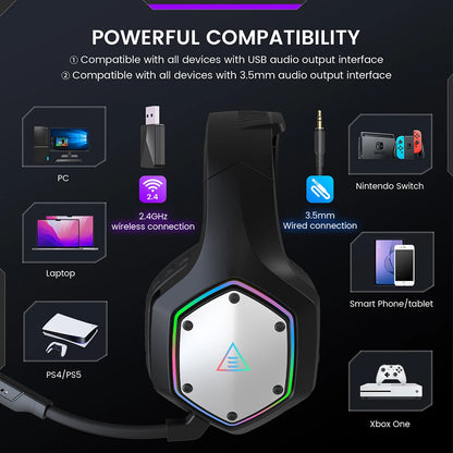 Cartmela E1000 WT Wireless Gaming Headset – 7.1 Surround with ENC Mic