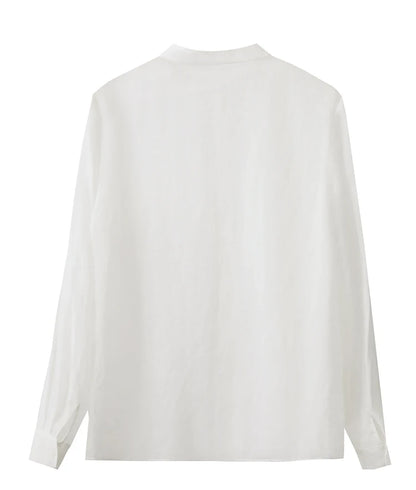 Women’s Autumn Stand Collar Lace Shirt – Elegant Shell Button Blouse