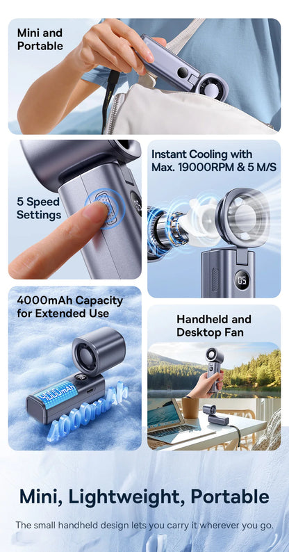 Portable Foldable Mini Fan – 5-Speed Handheld Rechargeable Fan