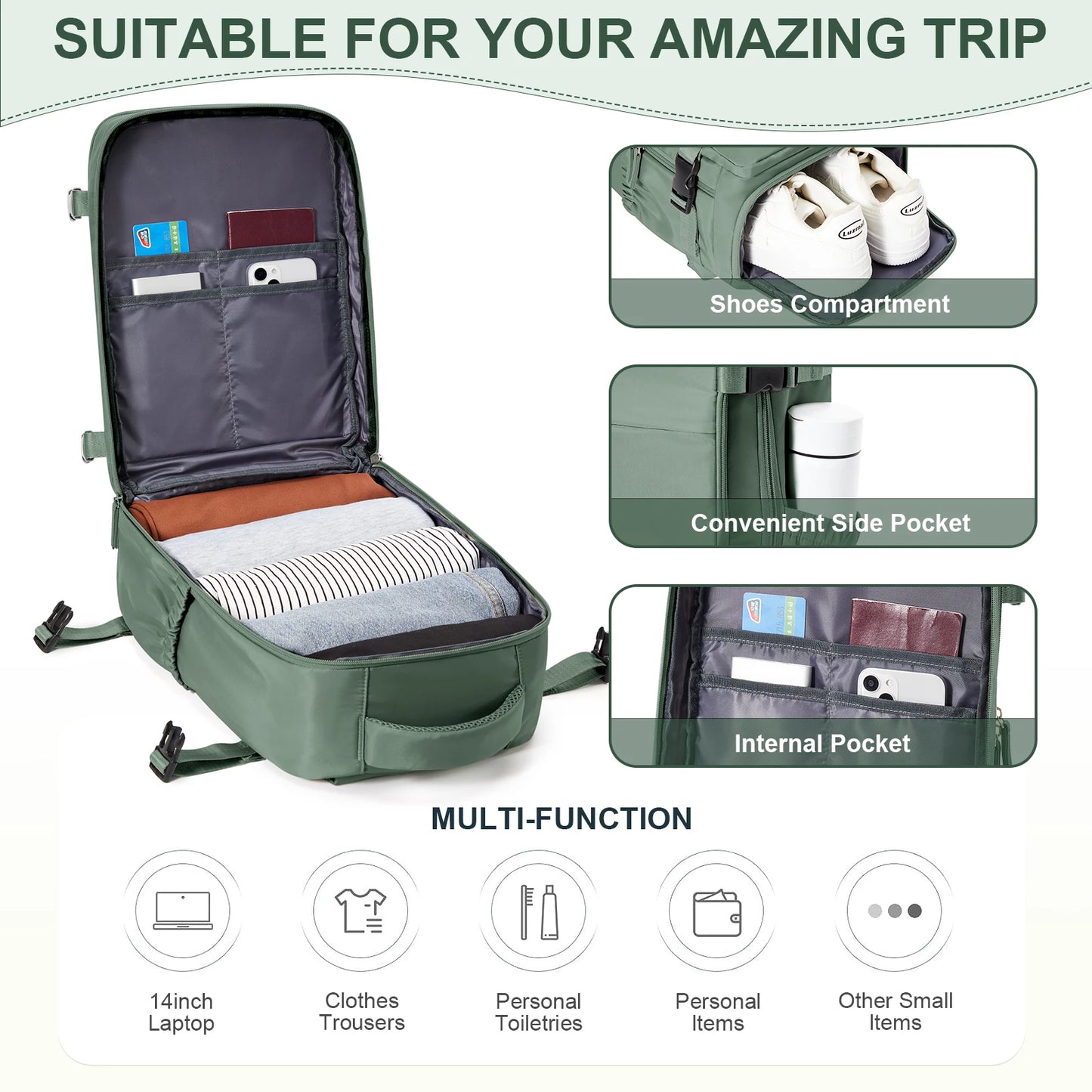Cartmela Cabin Backpack 40x20x25 – Travel Hand Luggage for Men & Women