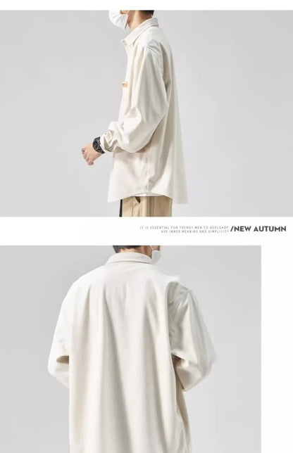 Men’s Loose Corduroy Shirt – Casual Thick Long Sleeve Top
