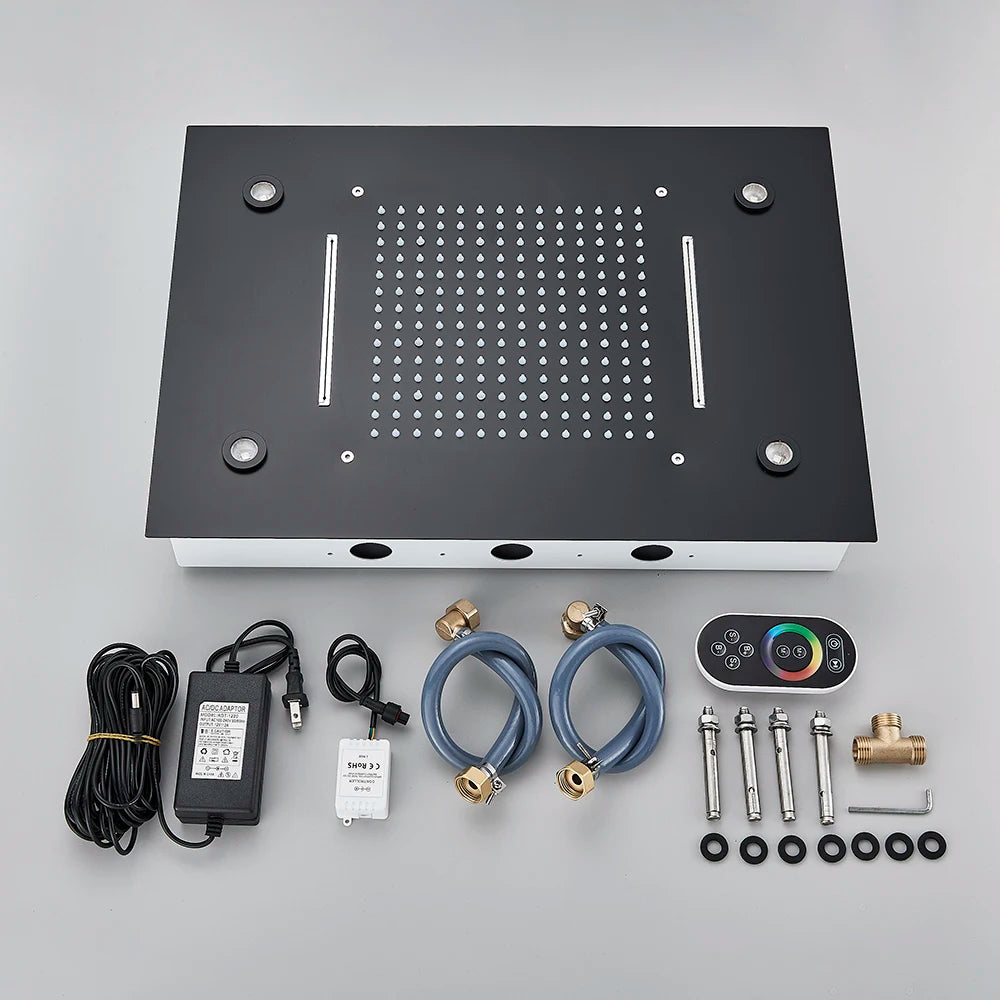 Black LED Rainfall Shower Head | Remote Control Ceiling Waterfall Tap