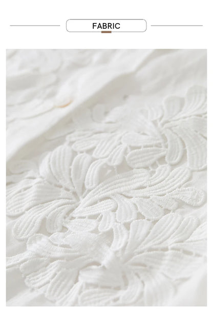 Women’s Autumn Stand Collar Lace Shirt – Elegant Shell Button Blouse