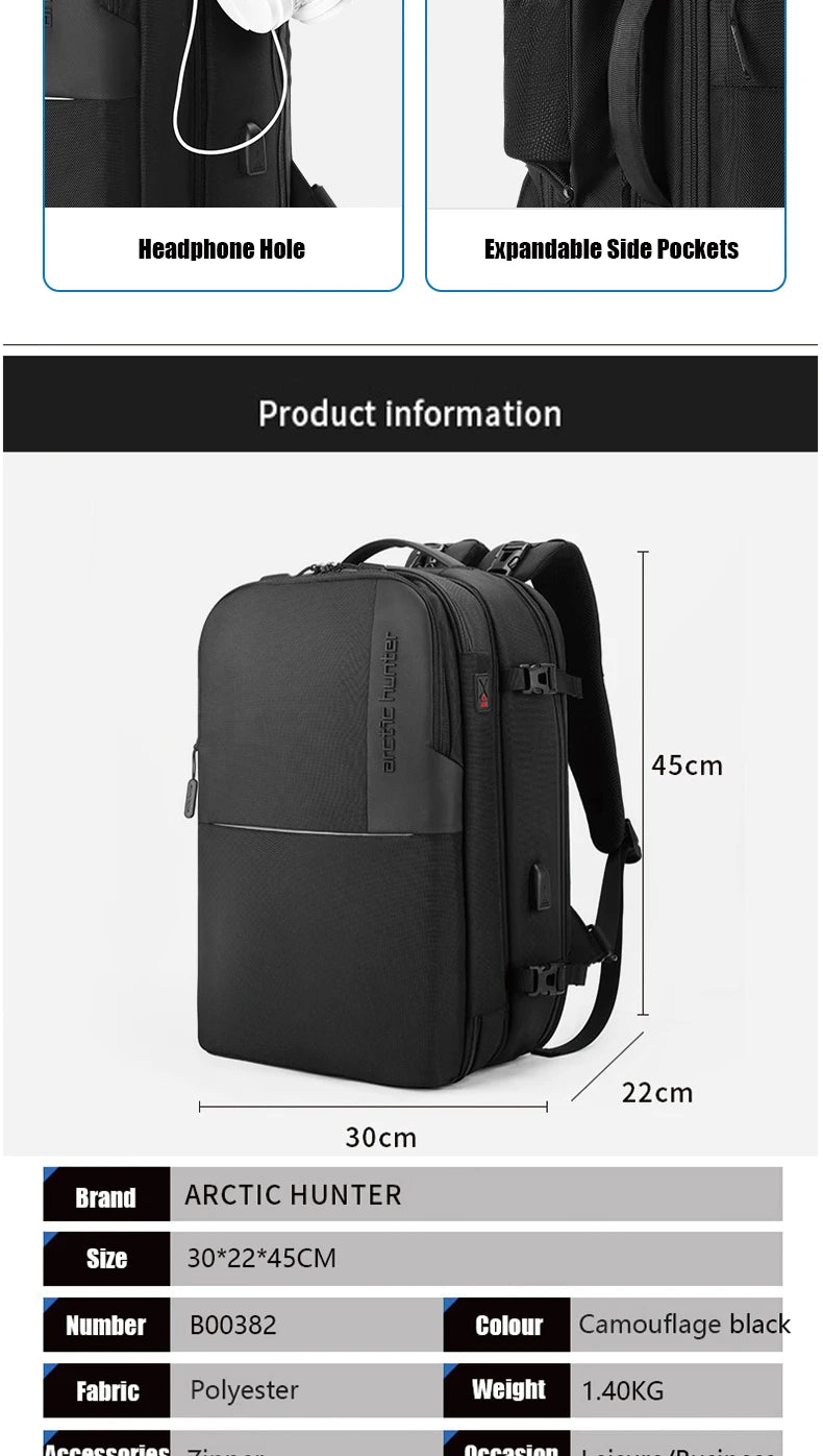 Waterproof 17.3" 2-in-1 Travel Laptop Backpack – 60L Large Capacity