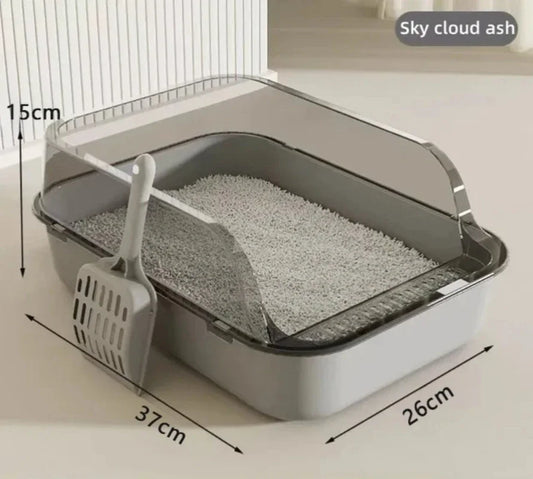 Semi-Enclosed Cat Litter Box – Splashproof Tray with Cleaning Basin