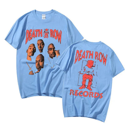Death Row Records Double Sided Graphic Tshirt Men Women Hip Hop Style T-shirt Man Retro T Shirts Rapper Men's Fashion Streetwear