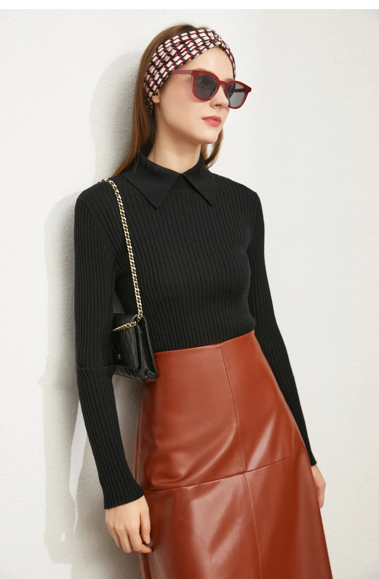 Women’s Slim Fit Striped Sweater – Autumn Office Basic Knitted Top