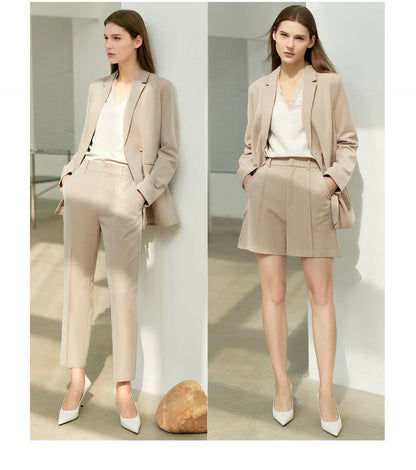 Women’s Office Blazer Set – Lace V-Neck Top & High Waist Pants
