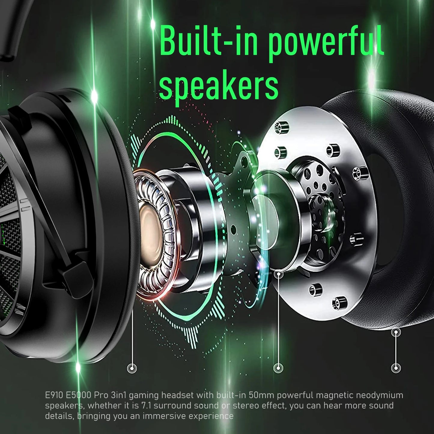 Cartmela E5000 Pro Gaming Headset – 7.1 Surround Sound, ENC Mic