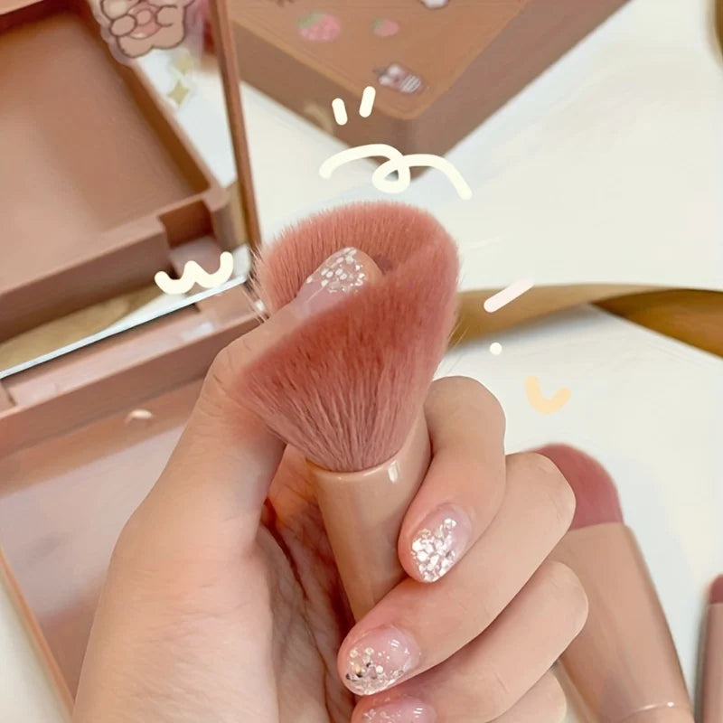 5Pcs Portable Makeup Brush Set with Mirror – Foldable Travel Kit