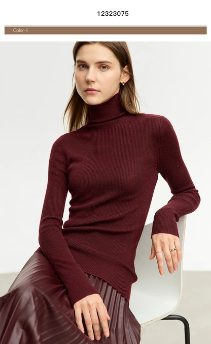 Women’s Slim Fit Turtleneck Sweater – Warm High Elastic Pullover