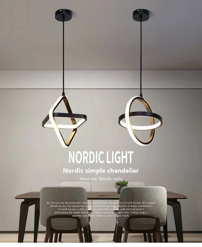 Modern Black LED Pendant Light – Dining & Bedroom Chandelier Lamp