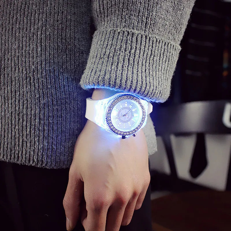 LED Flash Luminous Watch 7-Color Light Unisex Jelly Wristwatch