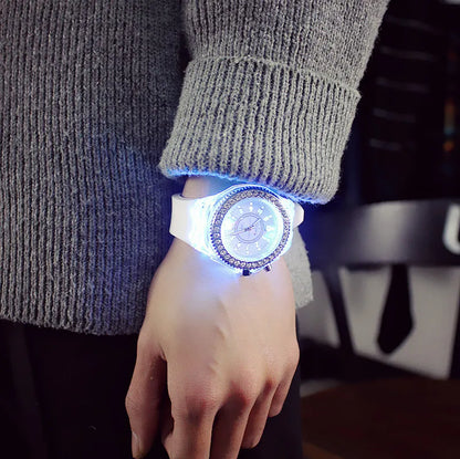 LED Flash Luminous Watch 7-Color Light Unisex Jelly Wristwatch