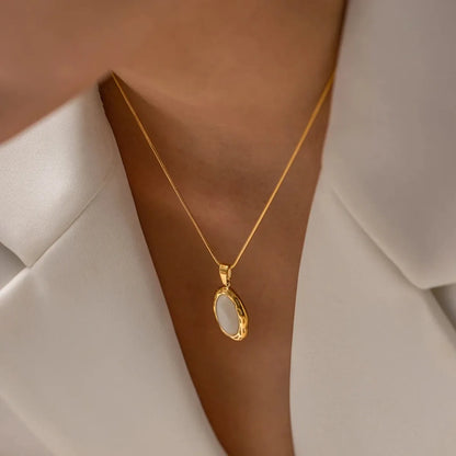 18K Gold Plated Cat Eye Opal Pendant Necklace – Oval Fashion Jewelry