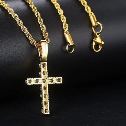 Unisex Gold Iced-Out Hip Hop Cross Pendant Necklace – Statement Chain