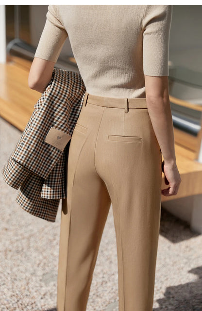 Women’s Straight Casual Pants – Summer Elastic Waist Office Wear