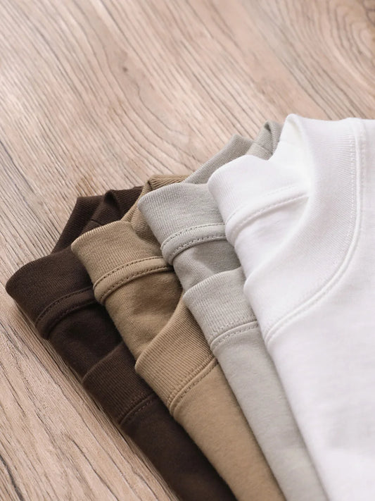 Oversized Heavy Cotton T-Shirt Men Solid Color Drop Shoulder Loose Fit