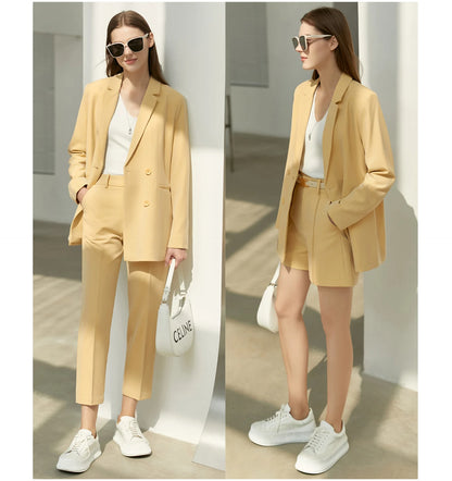 Women’s Office Blazer Set – Lace V-Neck Top & High Waist Pants