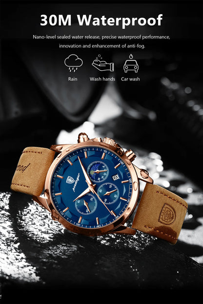 POEDAGAR Men's Luxury Quartz Chronograph Waterproof Watch
