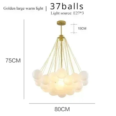 37-Glass Bubble Chandelier – Frosted Milky White Colorful Pendant