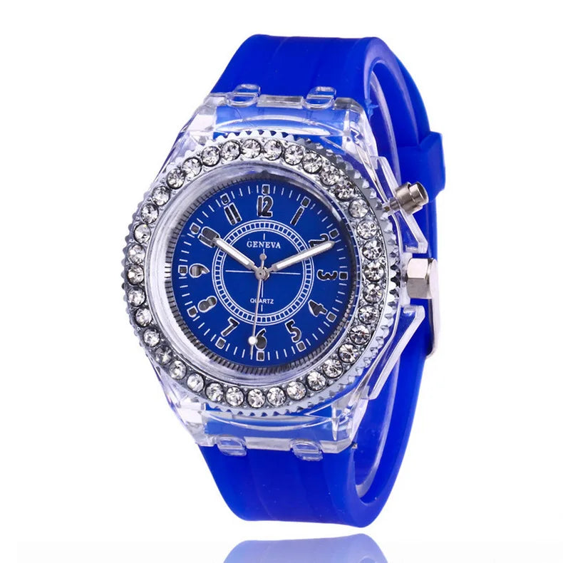 LED Flash Luminous Watch 7-Color Light Unisex Jelly Wristwatch